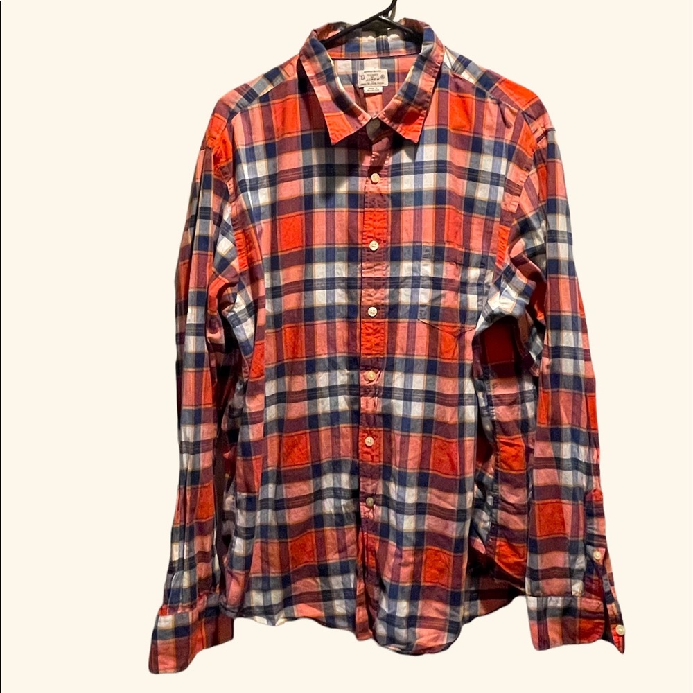 Orange/Navy J. Crew Mens Casual Button Down Shirt